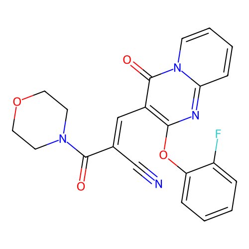 (2E)-3-[2-(2-fluorophenoxy)-4-oxo-4H-pyrido[1,2-a]pyrimidin-3-yl]-2-(morpholin-4-ylcarbonyl)prop-2-enenitrile structure