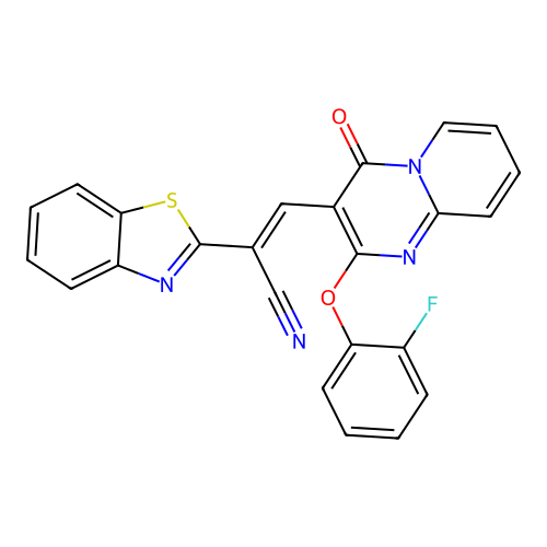 (2E)-2-(1,3-benzothiazol-2-yl)-3-[2-(2-fluorophenoxy)-4-oxo-4H-pyrido[1,2-a]pyrimidin-3-yl]prop-2-enenitrile structure