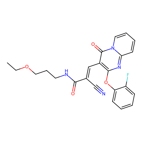 (2E)-2-cyano-N-(3-ethoxypropyl)-3-[2-(2-fluorophenoxy)-4-oxo-4H-pyrido[1,2-a]pyrimidin-3-yl]prop-2-enamide structure
