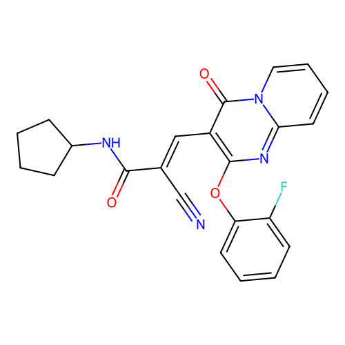 (2E)-2-cyano-N-cyclopentyl-3-[2-(2-fluorophenoxy)-4-oxo-4H-pyrido[1,2-a]pyrimidin-3-yl]prop-2-enamide structure