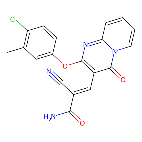 (2E)-3-[2-(4-chloro-3-methylphenoxy)-4-oxo-4H-pyrido[1,2-a]pyrimidin-3-yl]-2-cyanoprop-2-enamide structure