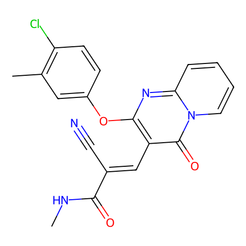 (2E)-3-[2-(4-chloro-3-methylphenoxy)-4-oxo-4H-pyrido[1,2-a]pyrimidin-3-yl]-2-cyano-N-methylprop-2-enamide structure