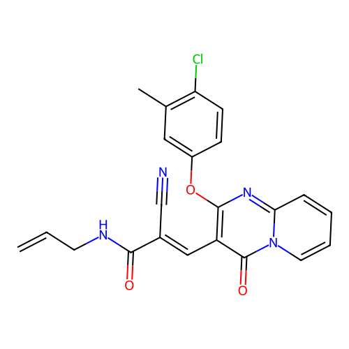 (2E)-3-[2-(4-chloro-3-methylphenoxy)-4-oxo-4H-pyrido[1,2-a]pyrimidin-3-yl]-2-cyano-N-(prop-2-en-1-yl)prop-2-enamide structure