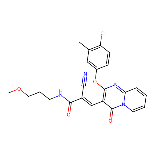 (2E)-3-[2-(4-chloro-3-methylphenoxy)-4-oxo-4H-pyrido[1,2-a]pyrimidin-3-yl]-2-cyano-N-(3-methoxypropyl)prop-2-enamide structure