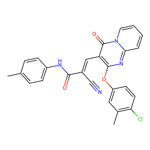 (2E)-3-[2-(4-chloro-3-methylphenoxy)-4-oxo-4H-pyrido[1,2-a]pyrimidin-3-yl]-2-cyano-N-(4-methylphenyl)prop-2-enamide structure