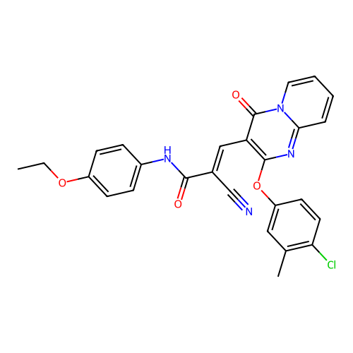 (2E)-3-[2-(4-chloro-3-methylphenoxy)-4-oxo-4H-pyrido[1,2-a]pyrimidin-3-yl]-2-cyano-N-(4-ethoxyphenyl)prop-2-enamide structure