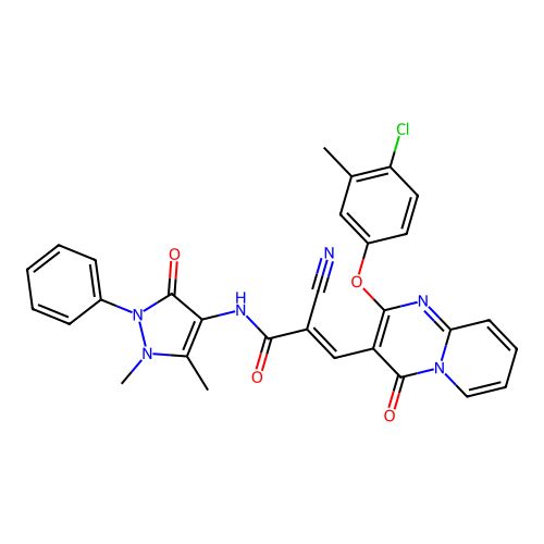 (E)-3-(2-(4-chloro-3-methylphenoxy)-4-oxo-4H-pyrido[1,2-a]pyrimidin-3-yl)-2-cyano-N-(1,5-dimethyl-3-oxo-2-phenyl-2,3-dihydro-1H-pyrazol-4-yl)acrylamide structure