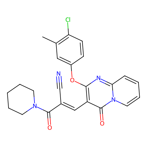 (2E)-3-[2-(4-chloro-3-methylphenoxy)-4-oxo-4H-pyrido[1,2-a]pyrimidin-3-yl]-2-(piperidin-1-ylcarbonyl)prop-2-enenitrile structure