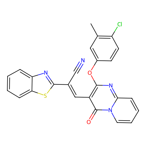 (2E)-2-(1,3-benzothiazol-2-yl)-3-[2-(4-chloro-3-methylphenoxy)-4-oxo-4H-pyrido[1,2-a]pyrimidin-3-yl]prop-2-enenitrile structure
