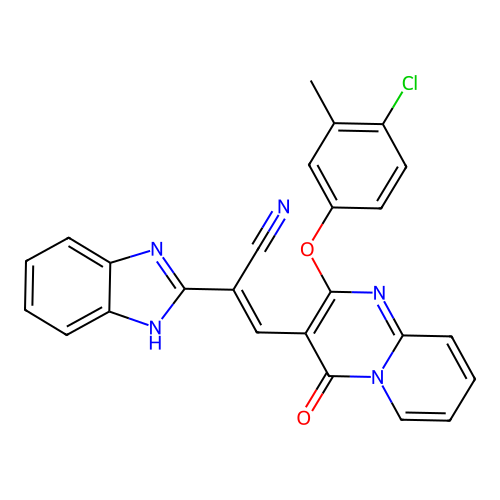 (2E)-2-(1H-benzimidazol-2-yl)-3-[2-(4-chloro-3-methylphenoxy)-4-oxo-4H-pyrido[1,2-a]pyrimidin-3-yl]prop-2-enenitrile structure
