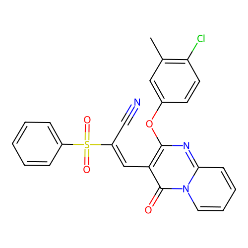 (2E)-2-(BENZENESULFONYL)-3-[2-(4-CHLORO-3-METHYLPHENOXY)-4-OXO-4H-PYRIDO[1,2-A]PYRIMIDIN-3-YL]PROP-2-ENENITRILE structure