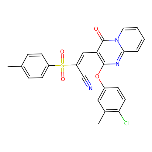 (2E)-3-[2-(4-chloro-3-methylphenoxy)-4-oxo-4H-pyrido[1,2-a]pyrimidin-3-yl]-2-[(4-methylphenyl)sulfonyl]prop-2-enenitrile structure