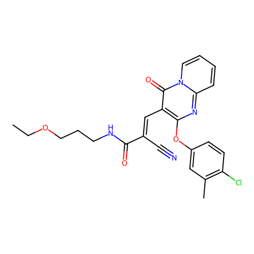(2E)-3-[2-(4-chloro-3-methylphenoxy)-4-oxo-4H-pyrido[1,2-a]pyrimidin-3-yl]-2-cyano-N-(3-ethoxypropyl)prop-2-enamide structure