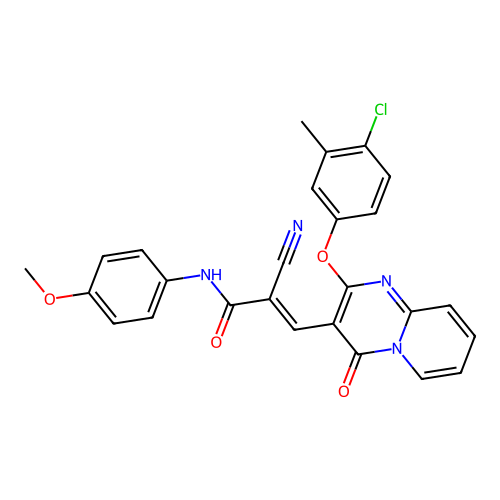 (2E)-3-[2-(4-chloro-3-methylphenoxy)-4-oxo-4H-pyrido[1,2-a]pyrimidin-3-yl]-2-cyano-N-(4-methoxyphenyl)prop-2-enamide structure
