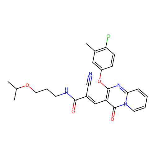 (2E)-3-[2-(4-chloro-3-methylphenoxy)-4-oxo-4H-pyrido[1,2-a]pyrimidin-3-yl]-2-cyano-N-[3-(propan-2-yloxy)propyl]prop-2-enamide structure