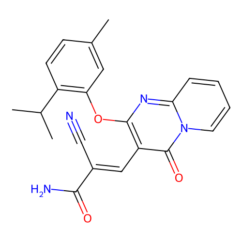 (2E)-2-cyano-3-{2-[5-methyl-2-(propan-2-yl)phenoxy]-4-oxo-4H-pyrido[1,2-a]pyrimidin-3-yl}prop-2-enamide structure