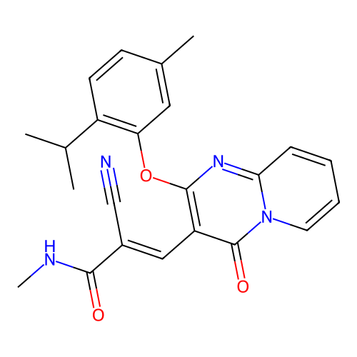 (2E)-2-cyano-N-methyl-3-{2-[5-methyl-2-(propan-2-yl)phenoxy]-4-oxo-4H-pyrido[1,2-a]pyrimidin-3-yl}prop-2-enamide structure