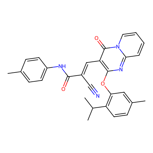 (2E)-2-CYANO-3-{2-[5-METHYL-2-(PROPAN-2-YL)PHENOXY]-4-OXO-4H-PYRIDO[1,2-A]PYRIMIDIN-3-YL}-N-(4-METHYLPHENYL)PROP-2-ENAMIDE structure