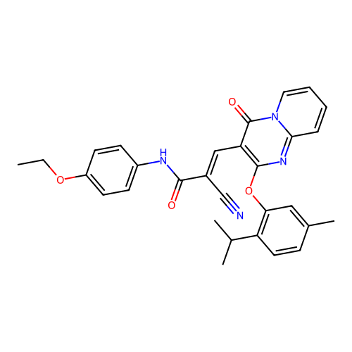 (2E)-2-cyano-N-(4-ethoxyphenyl)-3-{2-[5-methyl-2-(propan-2-yl)phenoxy]-4-oxo-4H-pyrido[1,2-a]pyrimidin-3-yl}prop-2-enamide structure