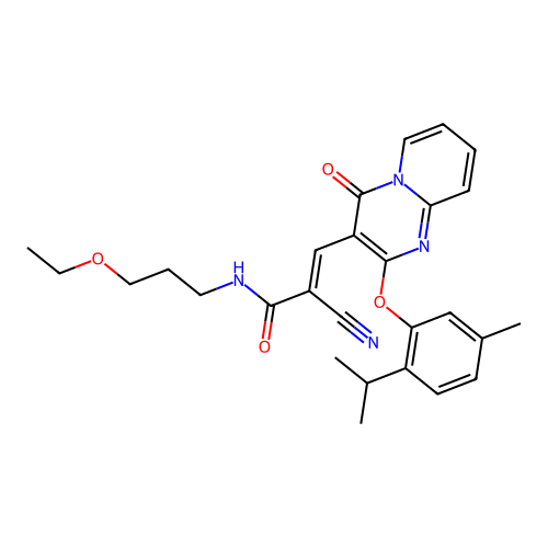 (2E)-2-cyano-N-(3-ethoxypropyl)-3-{2-[5-methyl-2-(propan-2-yl)phenoxy]-4-oxo-4H-pyrido[1,2-a]pyrimidin-3-yl}prop-2-enamide structure