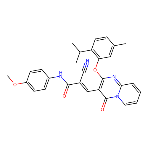 (2E)-2-cyano-N-(4-methoxyphenyl)-3-{2-[5-methyl-2-(propan-2-yl)phenoxy]-4-oxo-4H-pyrido[1,2-a]pyrimidin-3-yl}prop-2-enamide structure