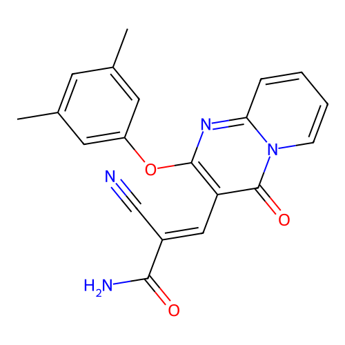 (2E)-2-cyano-3-[2-(3,5-dimethylphenoxy)-4-oxo-4H-pyrido[1,2-a]pyrimidin-3-yl]prop-2-enamide structure