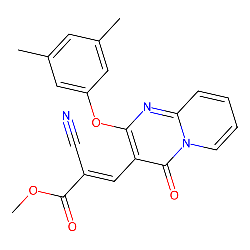 methyl (E)-2-cyano-3-[2-(3,5-dimethylphenoxy)-4-oxopyrido[1,2-a]pyrimidin-3-yl]prop-2-enoate structure