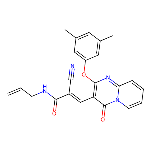 (2E)-2-cyano-3-[2-(3,5-dimethylphenoxy)-4-oxo-4H-pyrido[1,2-a]pyrimidin-3-yl]-N-(prop-2-en-1-yl)prop-2-enamide structure