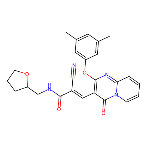 (2E)-2-cyano-3-[2-(3,5-dimethylphenoxy)-4-oxo-4H-pyrido[1,2-a]pyrimidin-3-yl]-N-(tetrahydrofuran-2-ylmethyl)prop-2-enamide structure