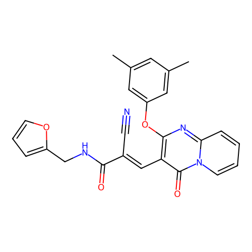 (2E)-2-cyano-3-[2-(3,5-dimethylphenoxy)-4-oxo-4H-pyrido[1,2-a]pyrimidin-3-yl]-N-(furan-2-ylmethyl)prop-2-enamide structure
