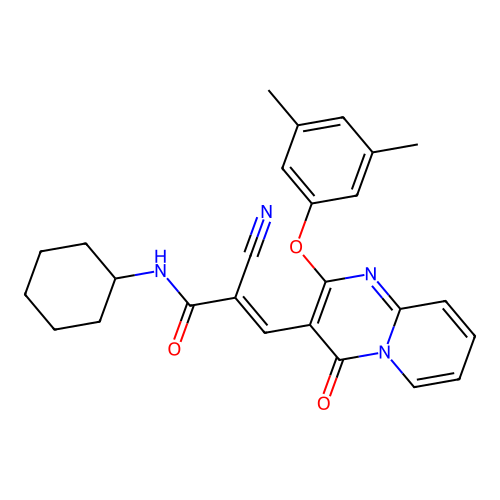 (2E)-2-cyano-N-cyclohexyl-3-[2-(3,5-dimethylphenoxy)-4-oxo-4H-pyrido[1,2-a]pyrimidin-3-yl]prop-2-enamide structure