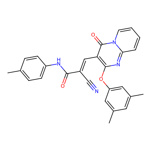 (2E)-2-cyano-3-[2-(3,5-dimethylphenoxy)-4-oxo-4H-pyrido[1,2-a]pyrimidin-3-yl]-N-(4-methylphenyl)prop-2-enamide structure