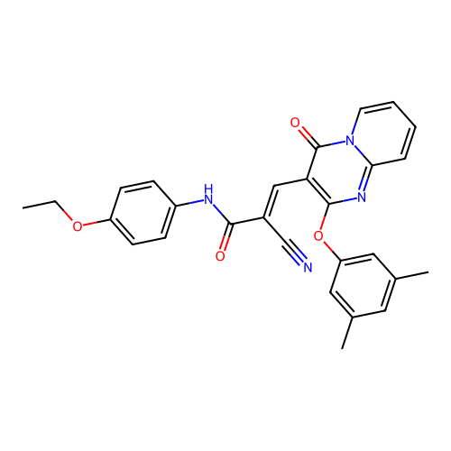 (2E)-2-cyano-3-[2-(3,5-dimethylphenoxy)-4-oxo-4H-pyrido[1,2-a]pyrimidin-3-yl]-N-(4-ethoxyphenyl)prop-2-enamide structure