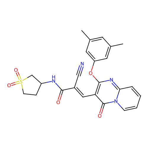 (2E)-2-CYANO-3-[2-(3,5-DIMETHYLPHENOXY)-4-OXO-4H-PYRIDO[1,2-A]PYRIMIDIN-3-YL]-N-(1,1-DIOXIDOTETRAHYDRO-3-THIOPHENYL)ACRYLAMIDE structure