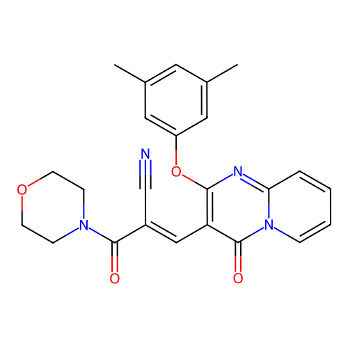 (2E)-3-[2-(3,5-dimethylphenoxy)-4-oxo-4H-pyrido[1,2-a]pyrimidin-3-yl]-2-(morpholin-4-ylcarbonyl)prop-2-enenitrile structure