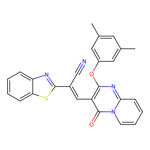 (2E)-2-(1,3-benzothiazol-2-yl)-3-[2-(3,5-dimethylphenoxy)-4-oxo-4H-pyrido[1,2-a]pyrimidin-3-yl]prop-2-enenitrile structure
