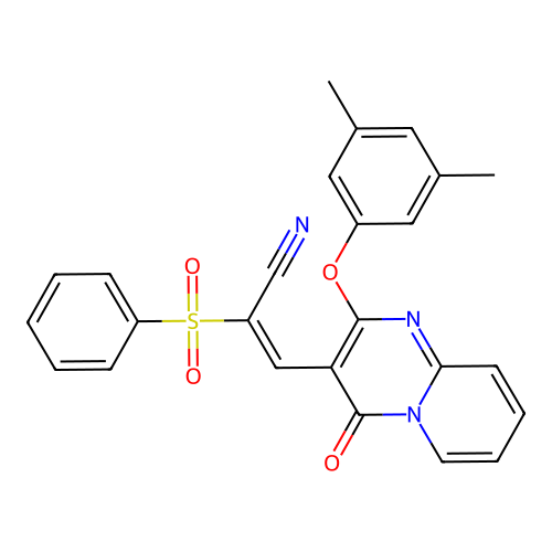(2E)-2-(BENZENESULFONYL)-3-[2-(3,5-DIMETHYLPHENOXY)-4-OXO-4H-PYRIDO[1,2-A]PYRIMIDIN-3-YL]PROP-2-ENENITRILE structure