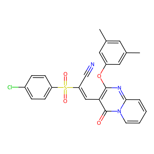 (2E)-2-(4-CHLOROBENZENESULFONYL)-3-[2-(3,5-DIMETHYLPHENOXY)-4-OXO-4H-PYRIDO[1,2-A]PYRIMIDIN-3-YL]PROP-2-ENENITRILE structure