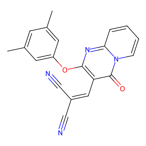 2-((2-(3,5-dimethylphenoxy)-4-oxo-4H-pyrido[1,2-a]pyrimidin-3-yl)methylene)malononitrile structure