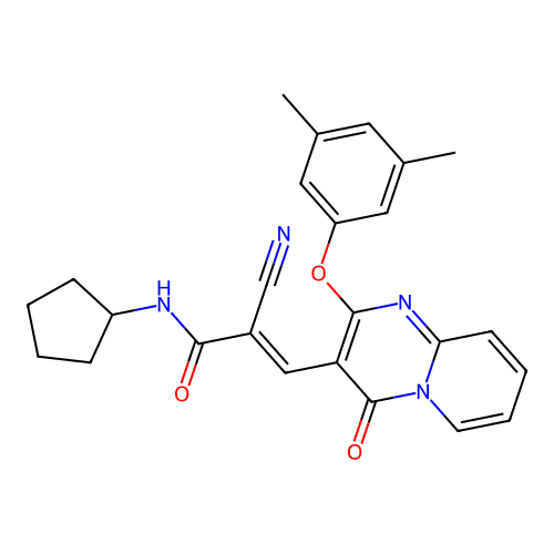 (2E)-2-cyano-N-cyclopentyl-3-[2-(3,5-dimethylphenoxy)-4-oxo-4H-pyrido[1,2-a]pyrimidin-3-yl]prop-2-enamide structure
