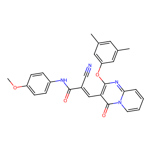 (2E)-2-cyano-3-[2-(3,5-dimethylphenoxy)-4-oxo-4H-pyrido[1,2-a]pyrimidin-3-yl]-N-(4-methoxyphenyl)prop-2-enamide structure