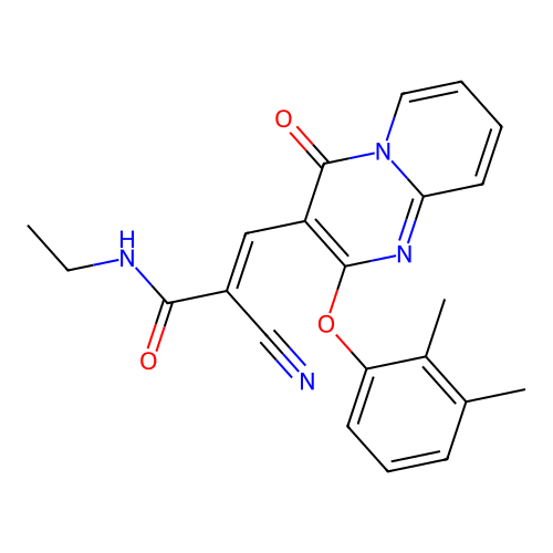 (2E)-2-cyano-3-[2-(2,3-dimethylphenoxy)-4-oxo-4H-pyrido[1,2-a]pyrimidin-3-yl]-N-ethylprop-2-enamide structure