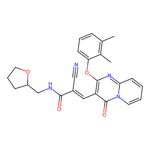 (2E)-2-cyano-3-[2-(2,3-dimethylphenoxy)-4-oxo-4H-pyrido[1,2-a]pyrimidin-3-yl]-N-(tetrahydrofuran-2-ylmethyl)prop-2-enamide structure