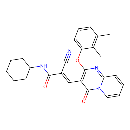 (2E)-2-cyano-N-cyclohexyl-3-[2-(2,3-dimethylphenoxy)-4-oxo-4H-pyrido[1,2-a]pyrimidin-3-yl]prop-2-enamide structure