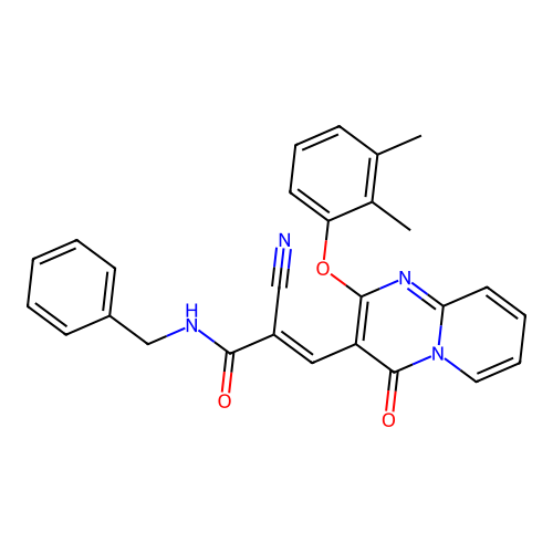 (2E)-N-benzyl-2-cyano-3-[2-(2,3-dimethylphenoxy)-4-oxo-4H-pyrido[1,2-a]pyrimidin-3-yl]prop-2-enamide structure