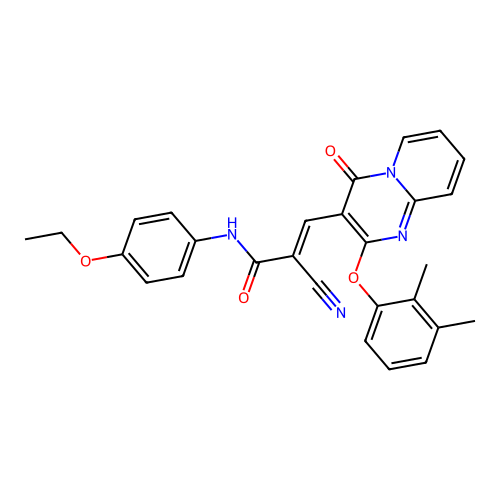 (2E)-2-cyano-3-[2-(2,3-dimethylphenoxy)-4-oxo-4H-pyrido[1,2-a]pyrimidin-3-yl]-N-(4-ethoxyphenyl)prop-2-enamide structure