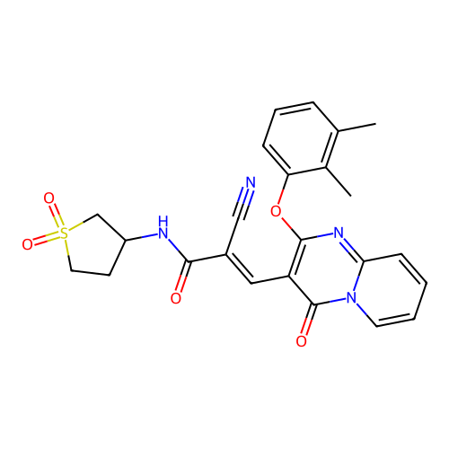 (2E)-2-CYANO-3-[2-(2,3-DIMETHYLPHENOXY)-4-OXO-4H-PYRIDO[1,2-A]PYRIMIDIN-3-YL]-N-(1,1-DIOXIDOTETRAHYDRO-3-THIOPHENYL)ACRYLAMIDE structure
