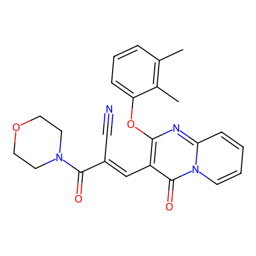 (2E)-3-[2-(2,3-dimethylphenoxy)-4-oxo-4H-pyrido[1,2-a]pyrimidin-3-yl]-2-(morpholin-4-ylcarbonyl)prop-2-enenitrile structure