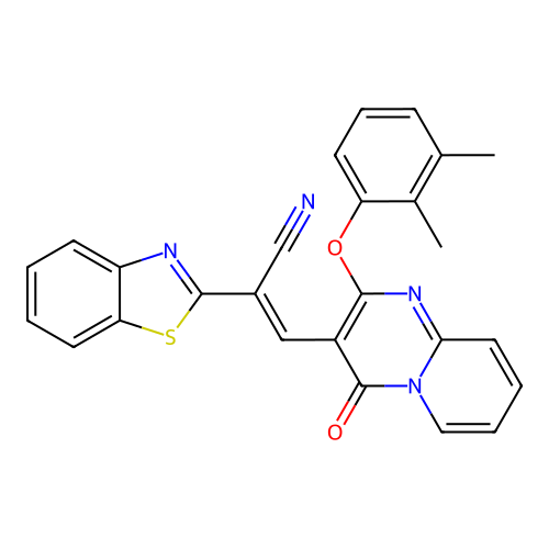 (2E)-2-(1,3-benzothiazol-2-yl)-3-[2-(2,3-dimethylphenoxy)-4-oxo-4H-pyrido[1,2-a]pyrimidin-3-yl]prop-2-enenitrile structure