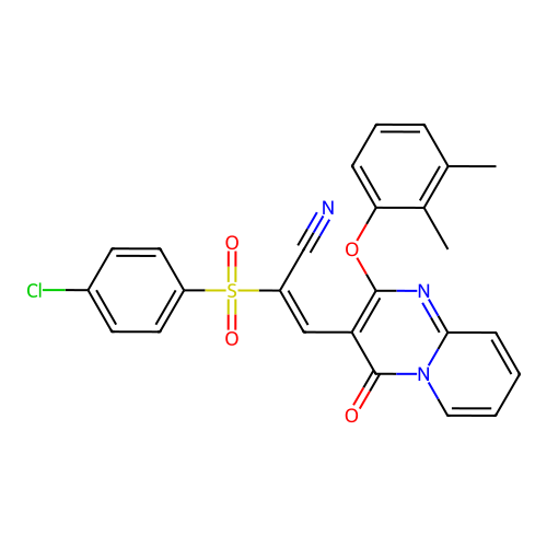 (2E)-2-(4-CHLOROBENZENESULFONYL)-3-[2-(2,3-DIMETHYLPHENOXY)-4-OXO-4H-PYRIDO[1,2-A]PYRIMIDIN-3-YL]PROP-2-ENENITRILE structure